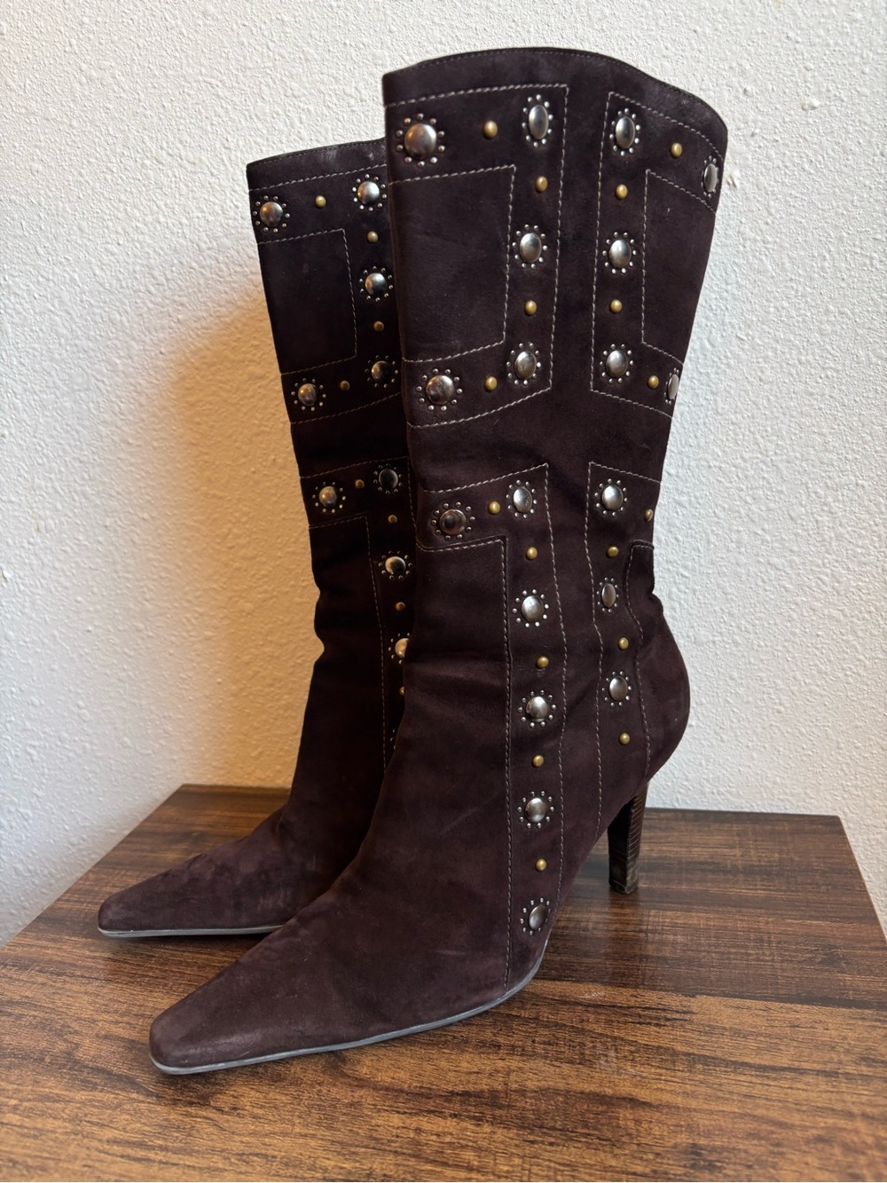 Antonio Melanie Brown Suede Studded Heeled Boots